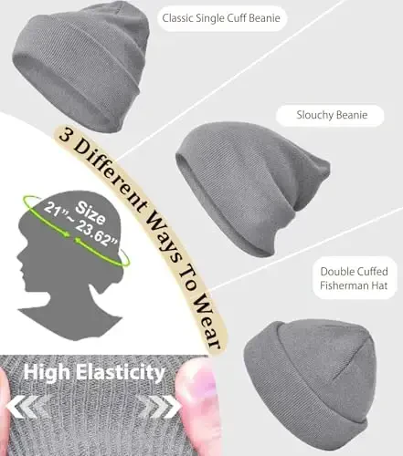 Cotton Beanie Hat for Women Men, Double Warm Knit Winter Hats, Fisherman Slouchy Ski Cuffed Beanies Skull Cap - 5