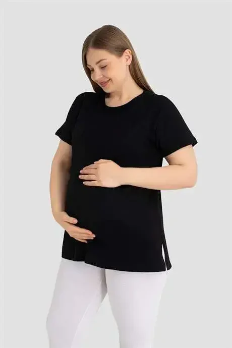 Cotton Black Maternity T-Shirt - BÜYÜKBEDENIZ