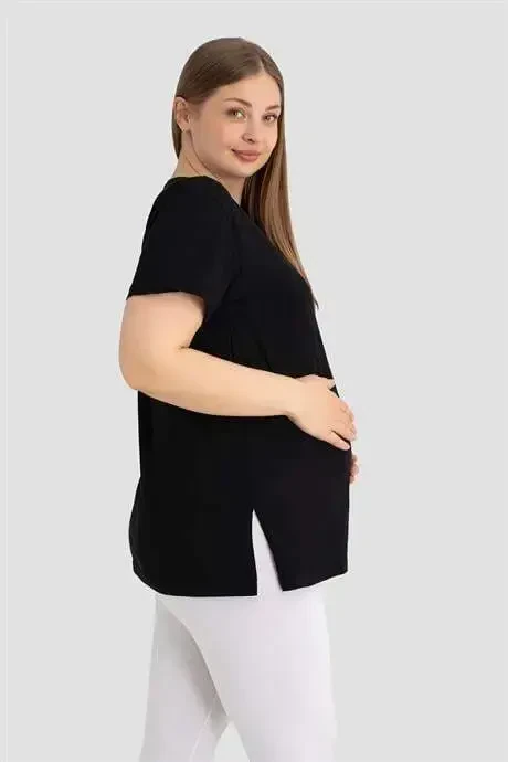 Cotton Black Maternity T-Shirt - 3