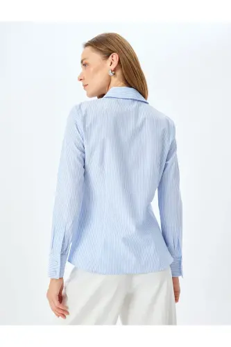 Cotton Blend Classic Collar Long Sleeve Striped Shirt - 4