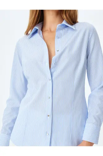 Cotton Blend Classic Collar Long Sleeve Striped Shirt - 5
