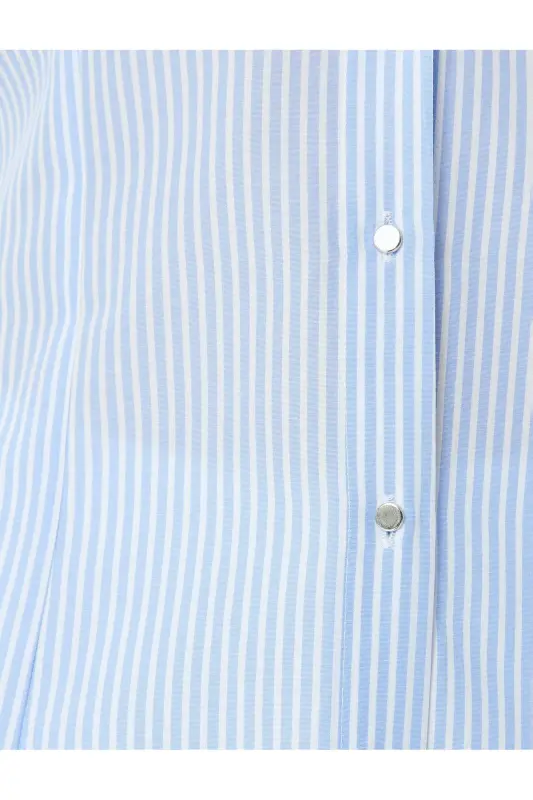 Cotton Blend Classic Collar Long Sleeve Striped Shirt - 6