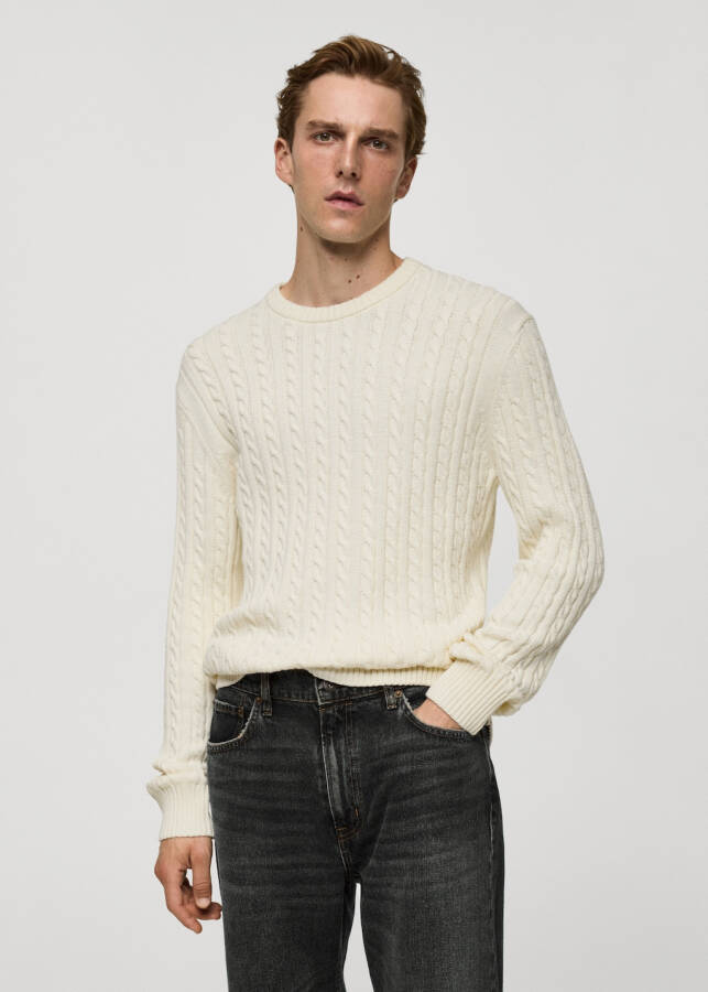 Cotton blend knit sweater - Off white - 14