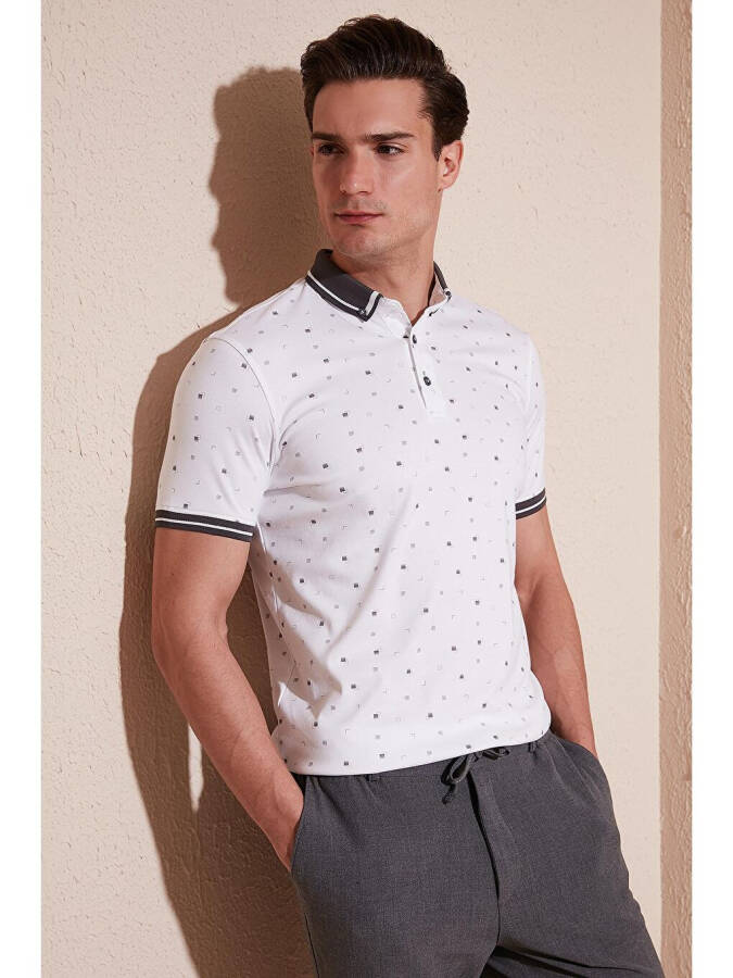 Cotton Blend Patterned Slim Fit Polo T Shirt 646B3210 - 1