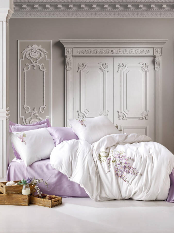 Cotton Box 3D Embroidered Double Satin Bed Linen Set Mita Lilac - 7