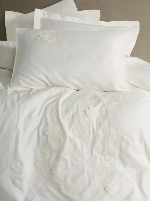 Cotton Box 3D Embroidered Double Size Satin Duvet Cover Set Chic Ecru - 2
