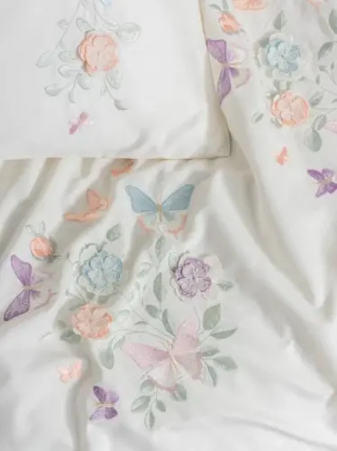 Cotton Box 3D Embroidered Double Size Satin Duvet Cover Set Liva Powder - 3