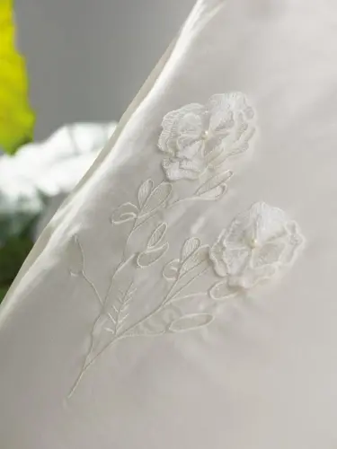 Cotton Box 3D Embroidered Double Sized Satin Bedding Set Pure Ecru - NEVRESIMDUNYASI (1)