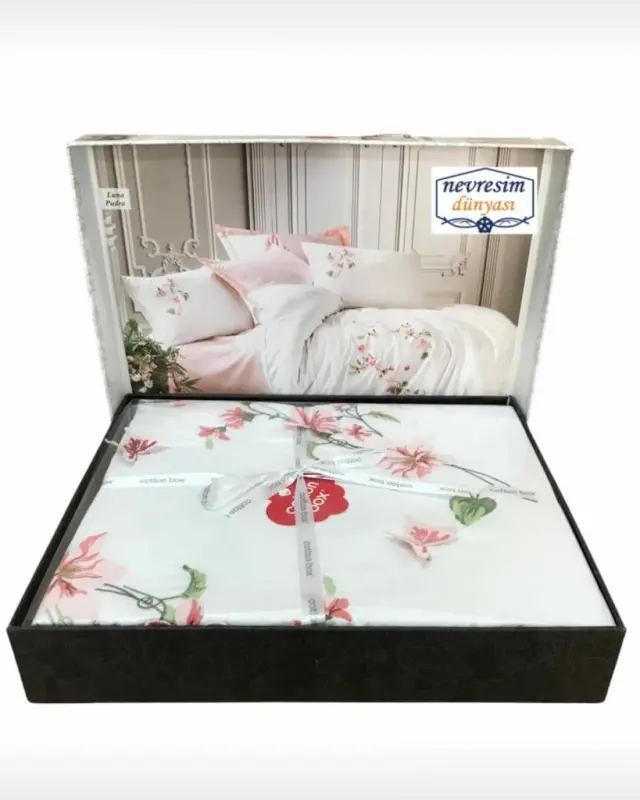 Cotton Box 3D Nakışlı Çift Kişilik Saten Nevresim Takımı Luna Pudra - 4
