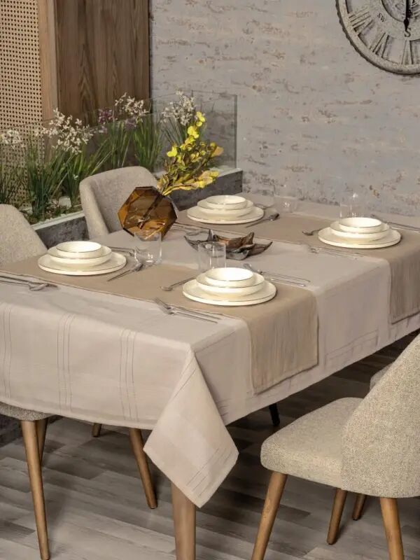Cotton Box Antique Jasmine Beige Linen Tablecloth - NEVRESIMDUNYASI
