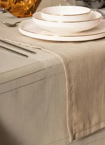 Cotton Box Antique Jasmine Bej Keten Masa Örtüsü - 3