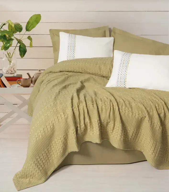 Cotton Box Aura Double Pique Set Pebble Mustard - NEVRESIMDUNYASI