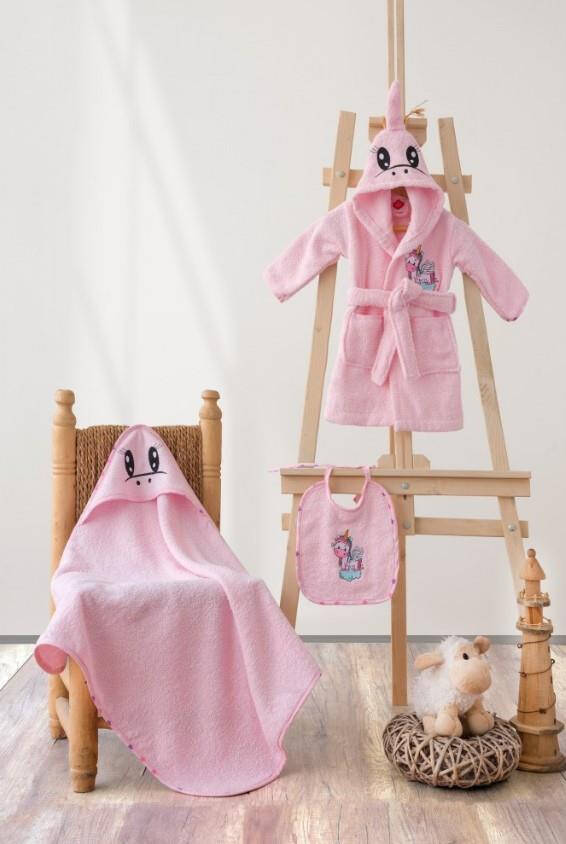 Cotton Box Baby Bathrobe Set Unicorn Pink - 1