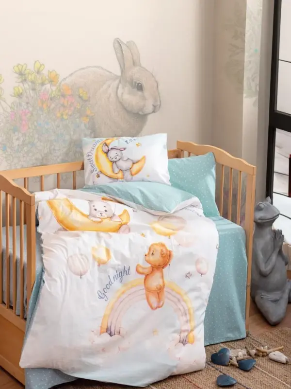 Cotton Box Baby Duvet Cover Set Moon Mint - NEVRESIMDUNYASI