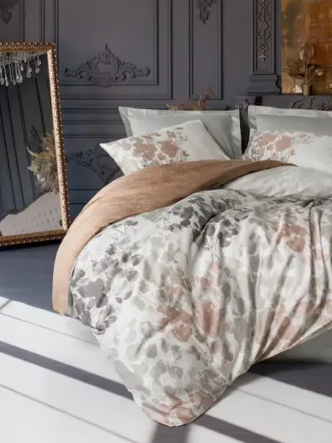 Cotton Box Blatt Grey Satin Duvet Cover Set Double - 1