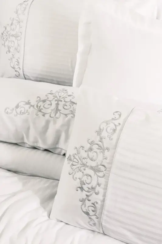 Cotton Box Brode Embroidered Double Sateen Bed Set Genny White - 1