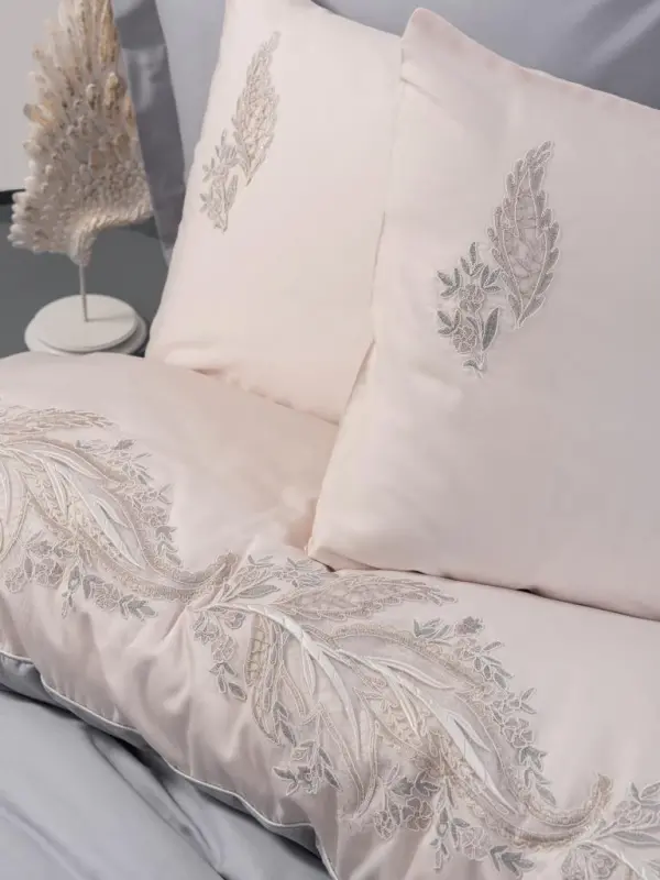 Cotton Box Brode Embroidered Double Satin Bed Set Sheen Grey - 2