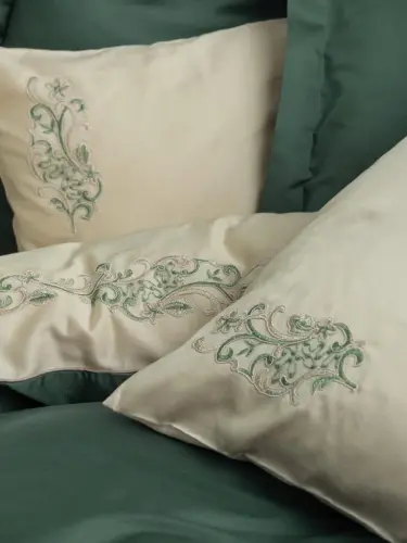 Cotton Box Brode Embroidered Double Size Satin Duvet Cover Set Andy Green - NEVRESIMDUNYASI (1)