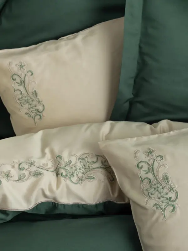Cotton Box Brode Embroidered Double Size Satin Duvet Cover Set Andy Green - 3