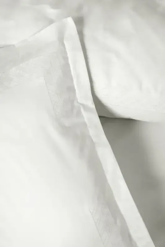 Cotton Box Brode Embroidered Double Sized Satin Duvet Cover Set Galant White - 2