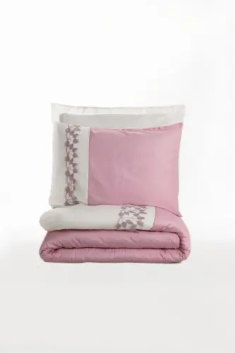 Cotton Box Brode Embroidery Double Sized Satin Bedding Set Niobe Pink - NEVRESIMDUNYASI (1)