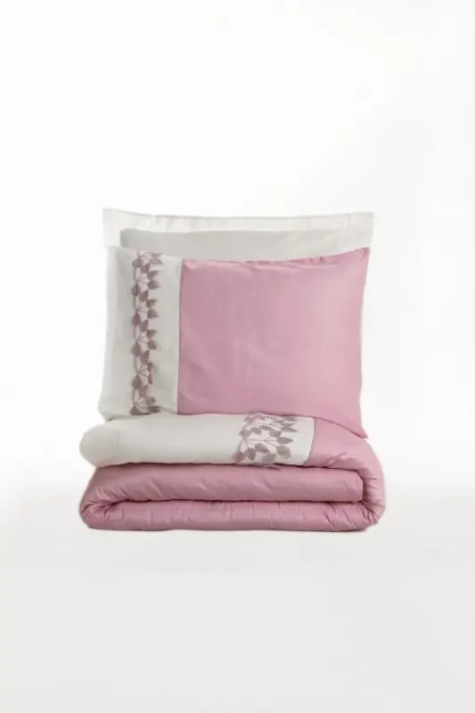 Cotton Box Brode Embroidery Double Sized Satin Bedding Set Niobe Pink - 2
