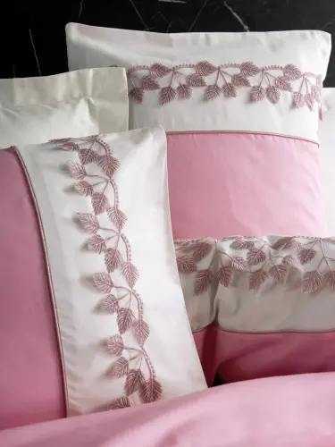 Cotton Box Brode Embroidery Double Sized Satin Bedding Set Niobe Pink - 4