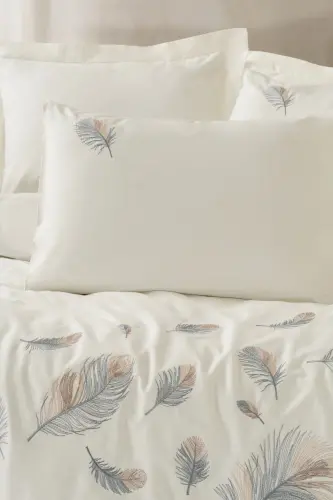 Cotton Box Brode Nakışlı Çift Kişilik Saten Nevresim Takımı Alula Ekru - NEVRESIMDUNYASI (1)