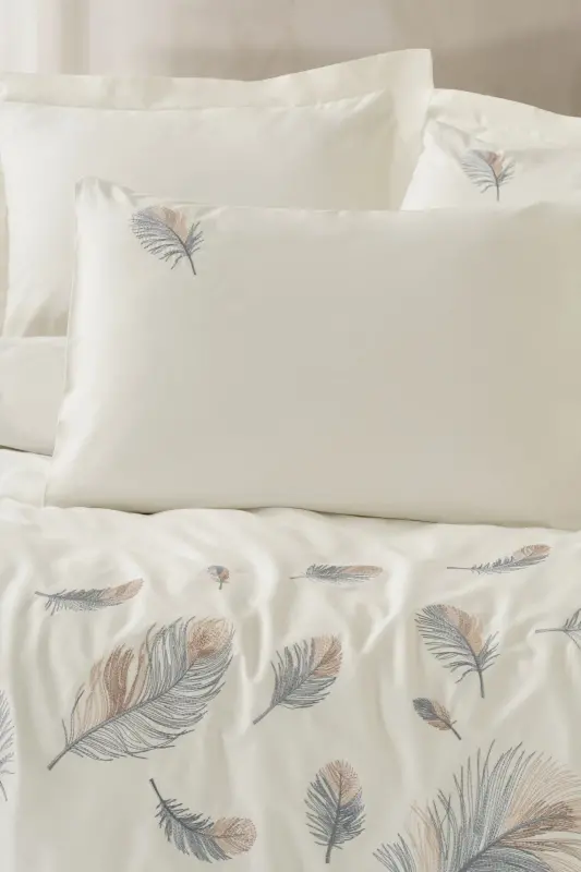 Cotton Box Brode Nakışlı Çift Kişilik Saten Nevresim Takımı Alula Ekru - 2