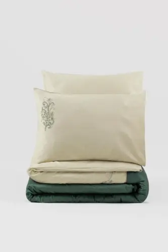 Cotton Box Brode Nakışlı Çift Kişilik Saten Nevresim Takımı Andy Yeşil - 4