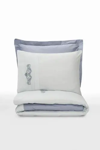 Cotton Box Brode Nakışlı Çift Kişilik Saten Nevresim Takımı Bianna Gri - 1