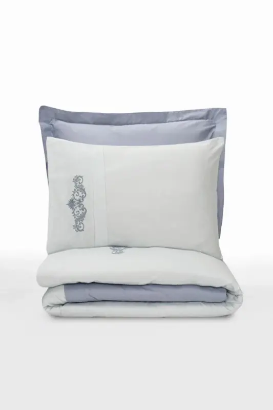 Cotton Box Brode Nakışlı Çift Kişilik Saten Nevresim Takımı Bianna Gri - NEVRESIMDUNYASI