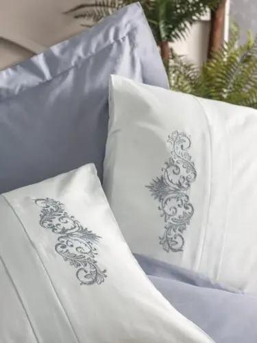 Cotton Box Brode Nakışlı Çift Kişilik Saten Nevresim Takımı Bianna Gri - 3
