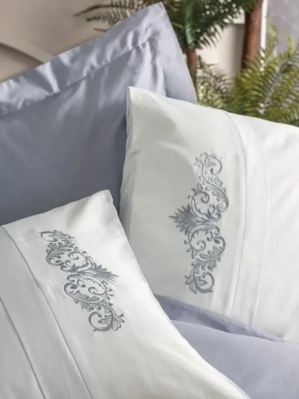 Cotton Box Brode Nakışlı Çift Kişilik Saten Nevresim Takımı Bianna Gri - 3