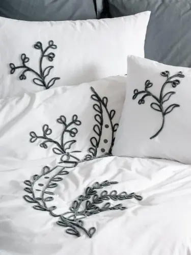 Cotton Box Brode Ranforce Double Bed Sheet Set Ivy Grey - NEVRESIMDUNYASI (1)