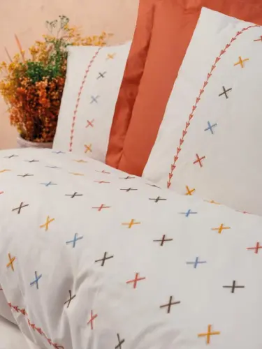 Cotton Box Brode Ranforce Double Bed Sheet Set Joli Brick - 2
