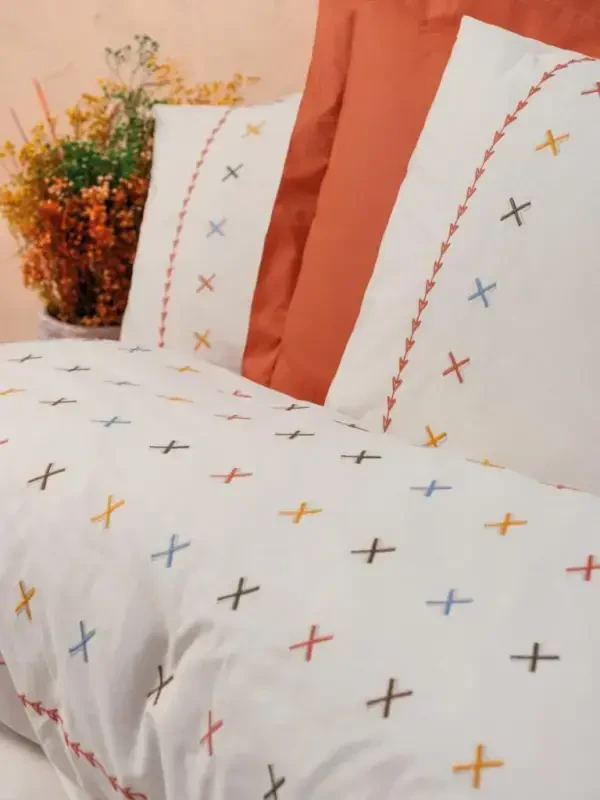 Cotton Box Brode Ranforce Double Bed Sheet Set Joli Brick - 2