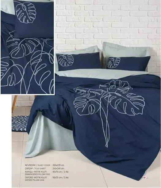 Cotton Box Brode Ranforce Double Bed Sheet Set Silva Mint - 1