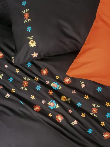 Cotton Box Brode Ranforce Double Duvet Cover Set Liker Tile - NEVRESIMDUNYASI (1)