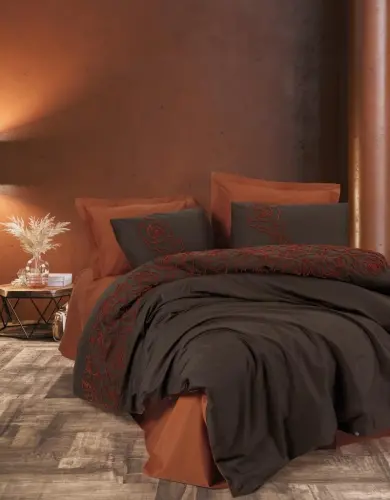 Cotton Box Brode Ranforce Double Duvet Cover Set Rosen Tile - 1