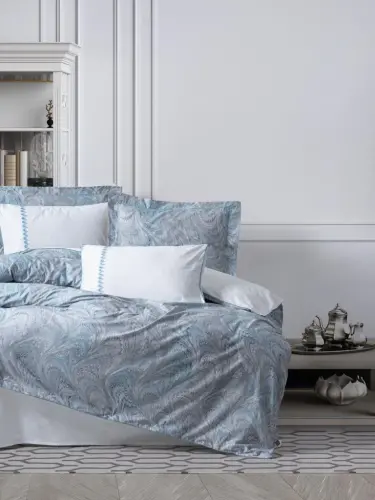 Cotton Box Çift Kişilik Elit Saten Nevresim Takımı Stilla Mavi - 1