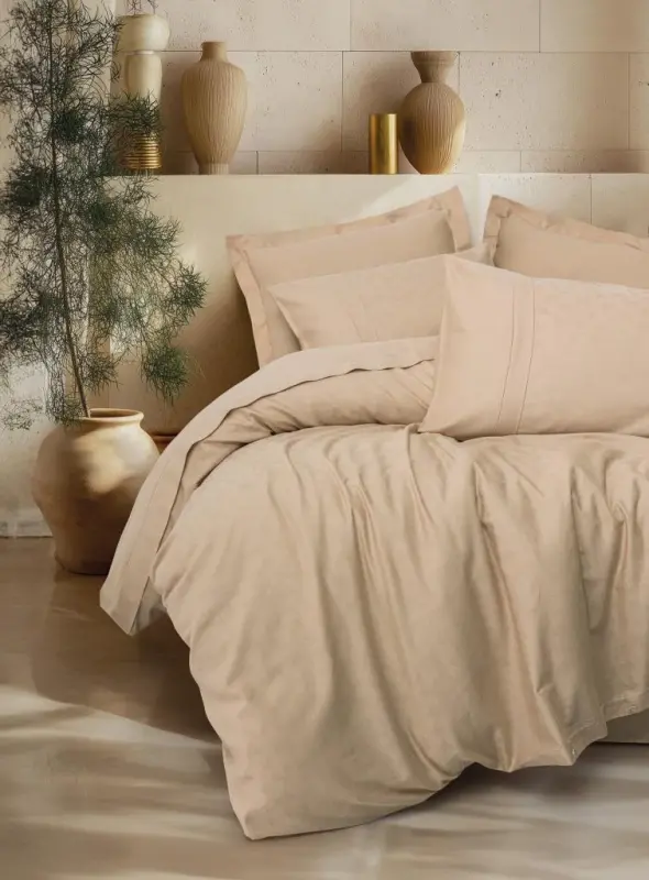 Cotton Box Çift Kişilik Jakarlı Saten Nevresim Takımı Florita Bej - NEVRESIMDUNYASI