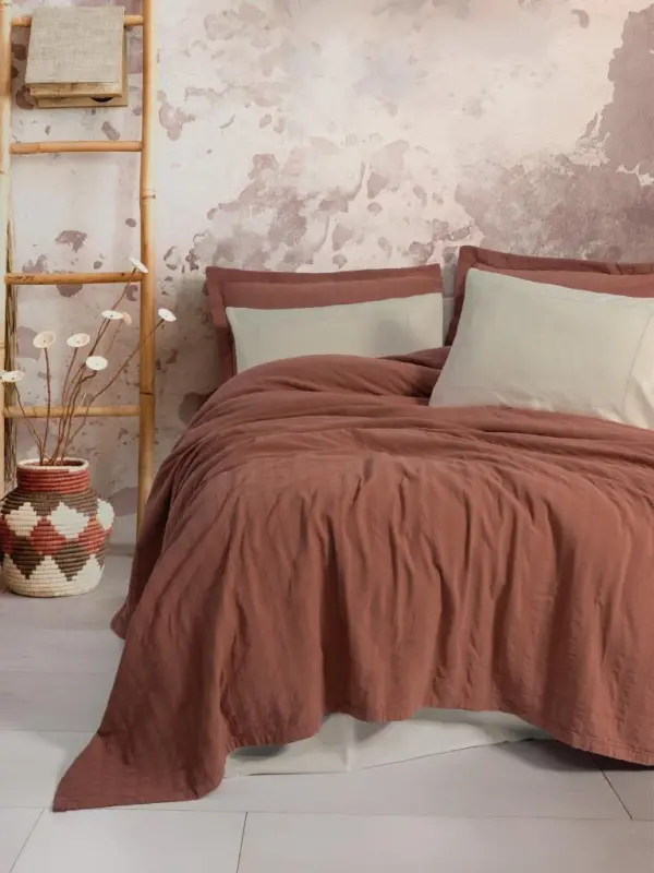 Cotton Box Çift Kişilik Yatak Örtülü Pike Takımı Natura Vilo Kiremit - 1