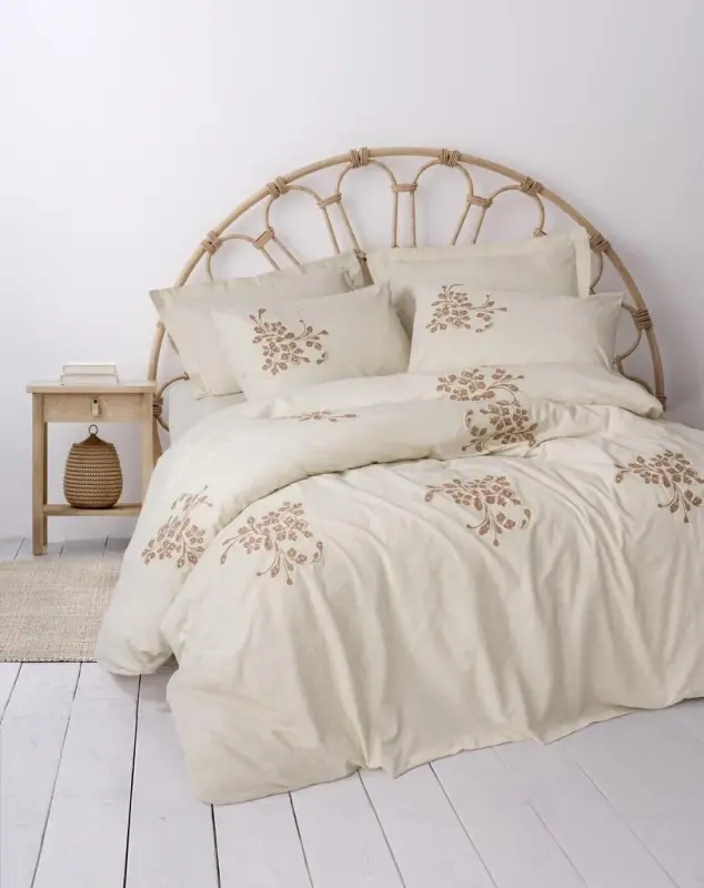 Cotton Box Cotton Linen Double Bed Duvet Cover Set Dark Cinnamon - NEVRESIMDUNYASI