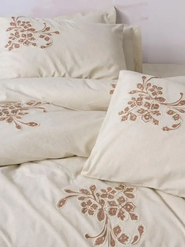 Cotton Box Cotton Linen Double Bed Duvet Cover Set Dark Cinnamon - 2