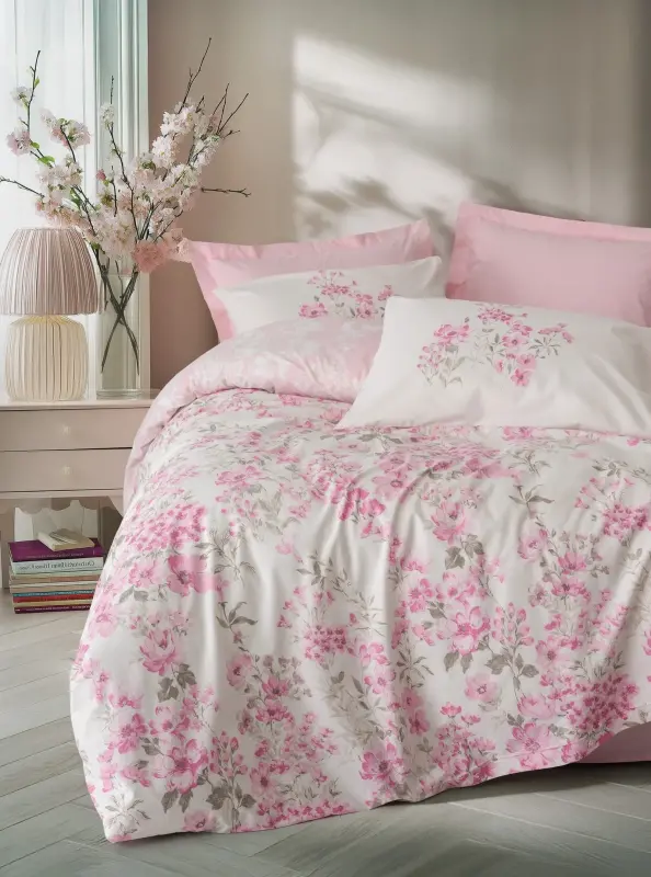 Cotton Box Double Duvet Cover Set Floren Pink - NEVRESIMDUNYASI