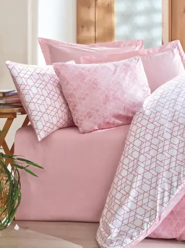 Cotton Box Double Duvet Cover Set Minimal Best Pink - NEVRESIMDUNYASI (1)