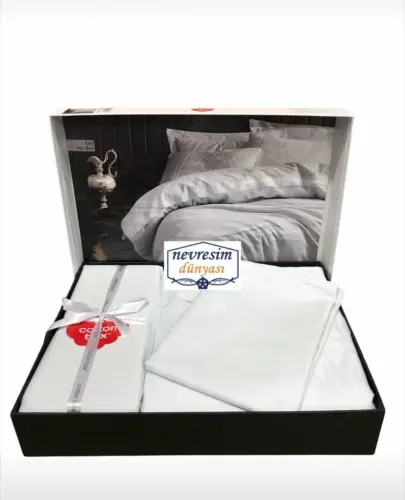 Cotton Box Double Jacquard Sateen Duvet Cover Set Leaf Ice Blue - 3