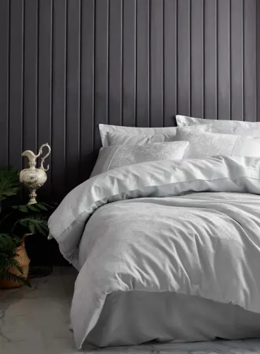 Cotton Box Double Jacquard Sateen Duvet Cover Set Leaf Ice Blue - 1