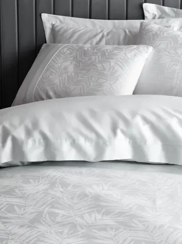 Cotton Box Double Jacquard Sateen Duvet Cover Set Leaf Ice Blue - NEVRESIMDUNYASI (1)